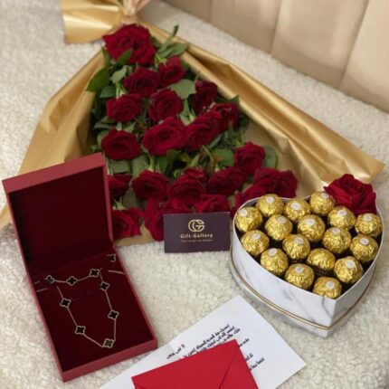 FLEURS NATURELLE + CHOCOLATS + ENSEMBLE BIJOUX