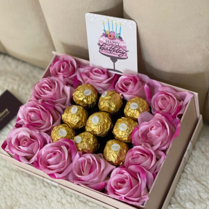 fleurs artificial rose et chocolats